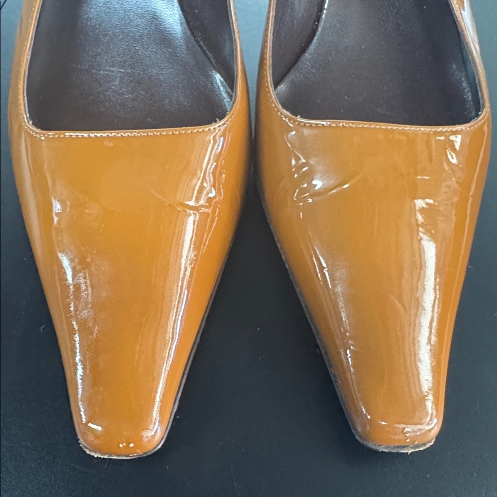 Via Spiga Women's Bright Orange Patent Heels - Picture 3 of 5